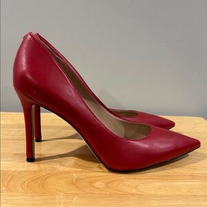Sam Edelman Hazel Scarlet Red Leather Pointed Toe Stiletto Heels Pumps (Size 10)